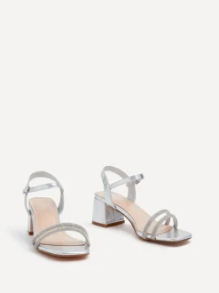 Zilver - Linzi Bunty sandals met blokhak en diamanté bandjes