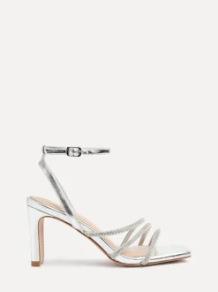 Zilver - Linzi Glimmer Diamante Block Heel Sandals