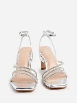 Zilver - Linzi Glimmer Diamante Block Heel Sandals