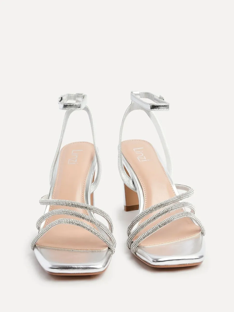Zilver - Linzi Glimmer Diamante Block Heel Sandals