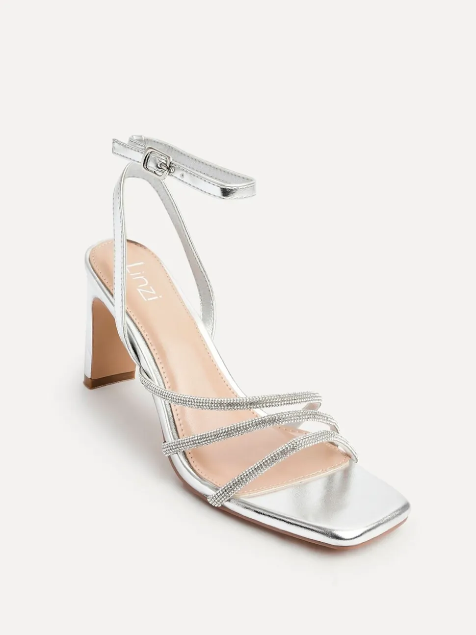 Zilver - Linzi Glimmer Diamante Block Heel Sandals