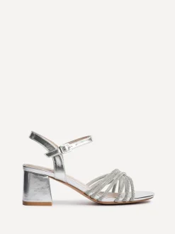 Zilver - Linzi Gracie Diamante Front Strap Low Block Sandals