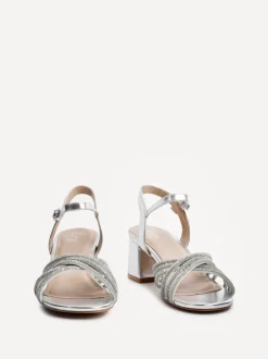 Zilver - Linzi Gracie Diamante Front Strap Low Block Sandals