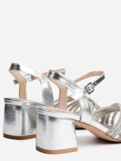 Zilver - Linzi Gracie Diamante Front Strap Low Block Sandals