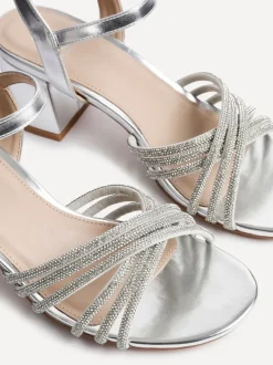 Zilver - Linzi Gracie Diamante Front Strap Low Block Sandals