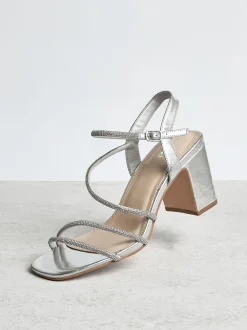 Zilver - Linzi Kira sandalen met bandjes met stras en blokhak