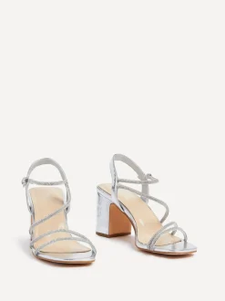 Zilver - Linzi Kira sandalen met bandjes met stras en blokhak