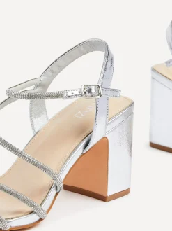 Zilver - Linzi Kira sandalen met bandjes met stras en blokhak