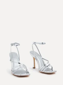 Zilver - Linzi Scarlett sandalen met bandjes, hak en enkelbandje