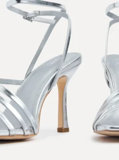 Zilver - Linzi Scarlett sandalen met bandjes, hak en enkelbandje