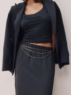 Zilver - Metallic Skinny Tiered Beaded Belt