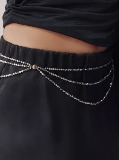 Zilver - Metallic Skinny Tiered Beaded Belt