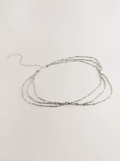 Zilver - Metallic Skinny Tiered Beaded Belt