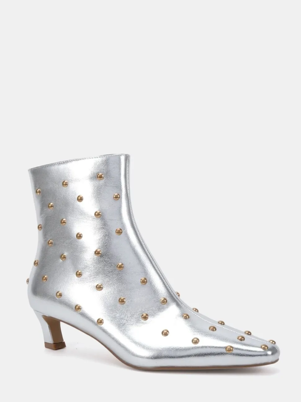 Zilver - Novo Wide Fit Kiki Studded Low Heel Ankle Boots