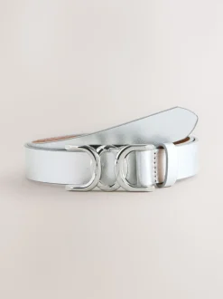 Zilver - Reguliere leren riem met opvallende gesp