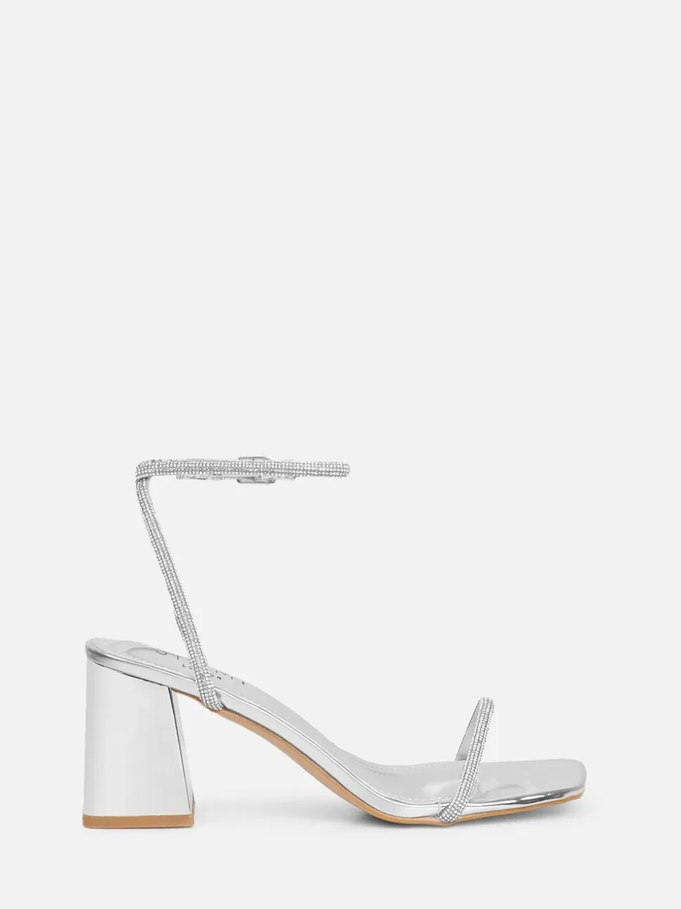 Zilver - Simmi London Ciel Diamante Low Block Heeled Sandals