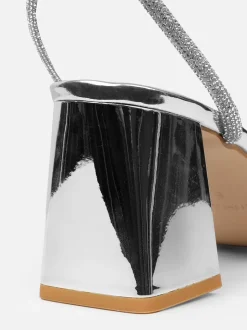 Zilver - Simmi London Ciel Diamante Low Block Heeled Sandals