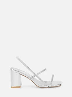 Zilver - Simmi London Mayaa Diamante Slingback Block Heeled Sandals