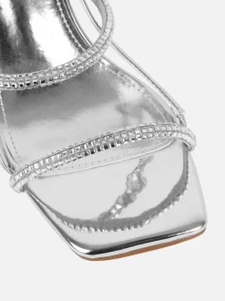 Zilver - Simmi London Mayaa Diamante Slingback Block Heeled Sandals