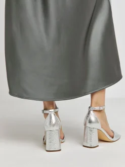 Zilver - Simply Be Barely There Block Heel Sandals In Wide Fit