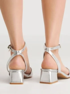 Zilver - Simply Be Barely There on Low Block Heels in Extra Wide Fit