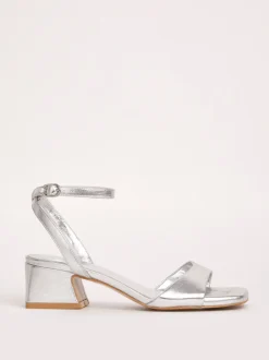 Zilver - Simply Be Barely There on Low Block Heels in Extra Wide Fit