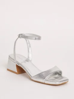 Zilver - Simply Be Barely There on Low Block Heels in Extra Wide Fit