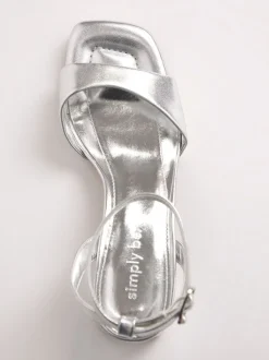 Zilver - Simply Be Barely There on Low Block Heels in Extra Wide Fit