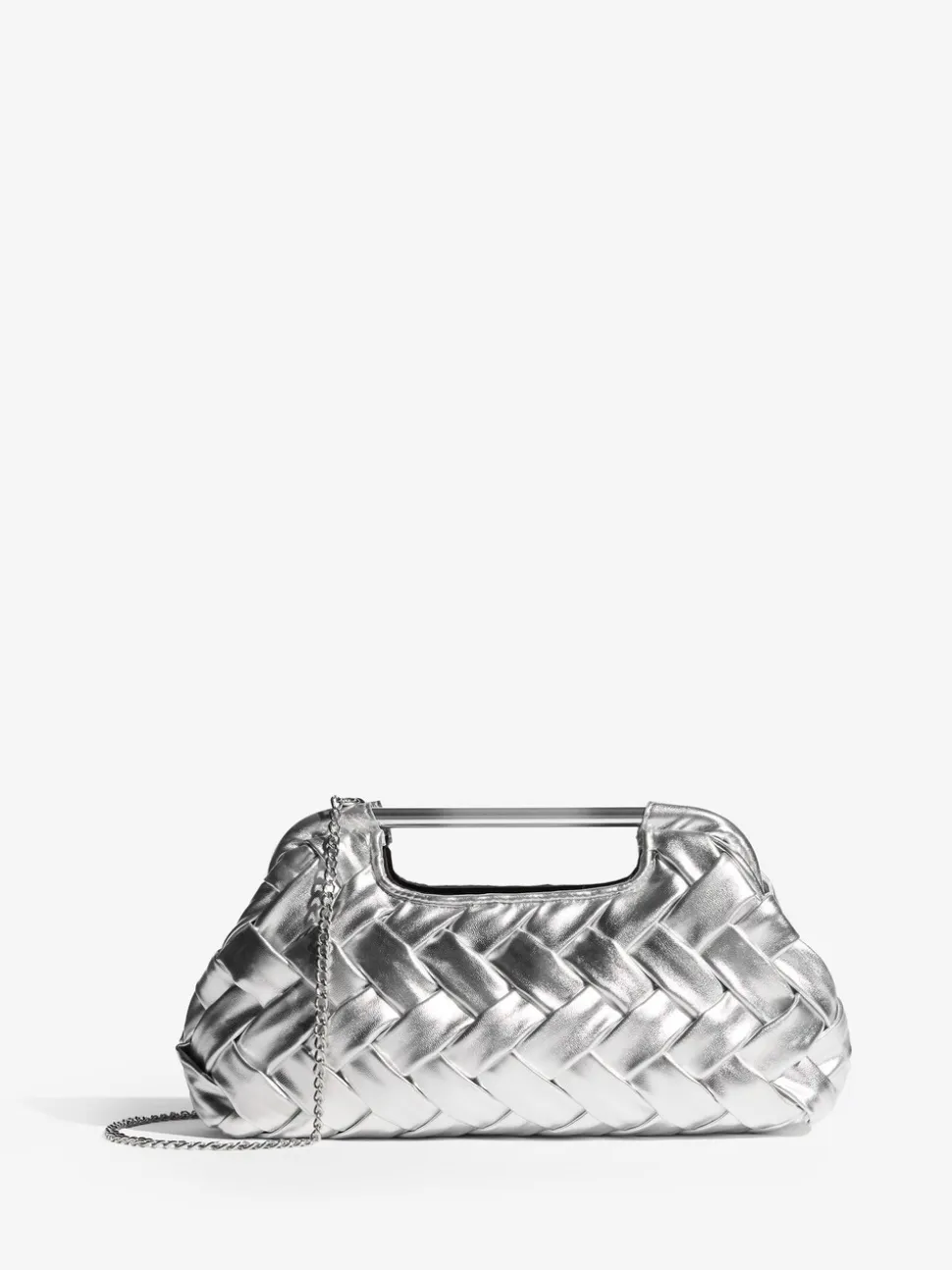 Zilver - Weave Grab Handle Clutch Bag