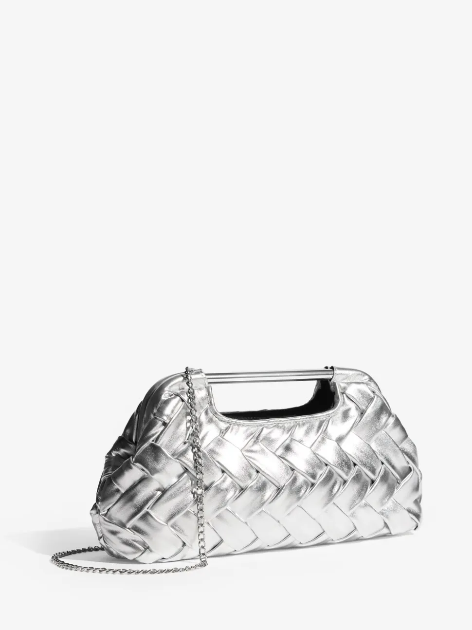 Zilver - Weave Grab Handle Clutch Bag