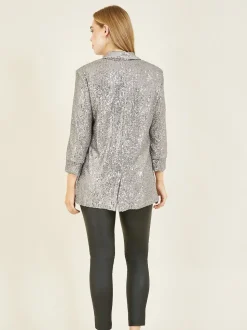 Zilver - Yumi - Blazer met lovertjes en zakken
