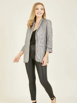 Zilver - Yumi - Blazer met lovertjes en zakken