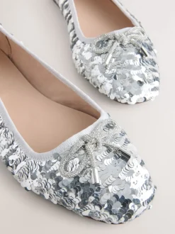 Zilveren lovertjes - Ballerina's met ronde neus