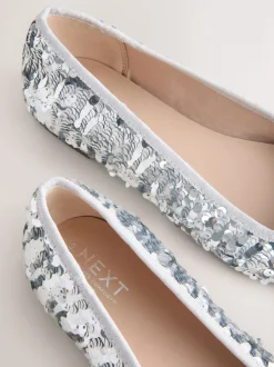 Zilveren lovertjes - Ballerina's met ronde neus