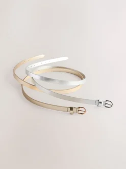 zilver/goud - PU Skinny Riemen 2 Pakket