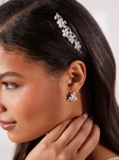 Zilverkleurig - Barrette haarspeld met glitterbloem voor bruiden
