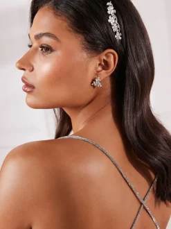 Zilverkleurig - Barrette haarspeld met glitterbloem voor bruiden