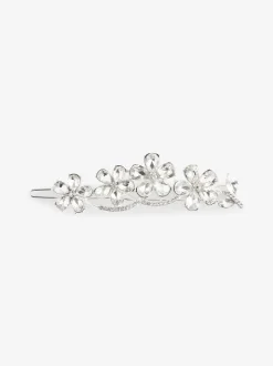 Zilverkleurig - Barrette haarspeld met glitterbloem voor bruiden