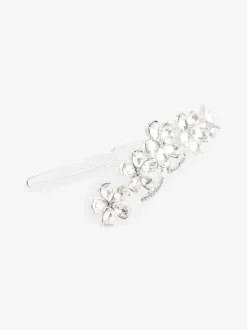 Zilverkleurig - Barrette haarspeld met glitterbloem voor bruiden