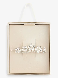 Zilverkleurig - Barrette haarspeld met glitterbloem voor bruiden