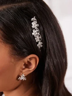 Zilverkleurig - Barrette haarspeld met glitterbloem voor bruiden