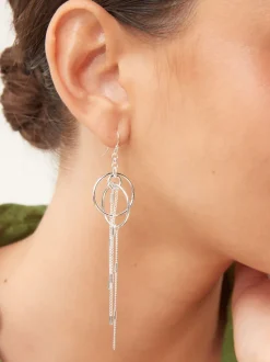 Zilverkleurig - Circle oorbellen met ketting