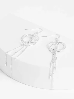 Zilverkleurig - Circle oorbellen met ketting