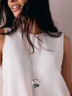 Zilverkleurig - Open Circle Drop Long Necklace