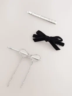 Zilverkleurig - Sparkle Bow Hair Slides 3 Pack