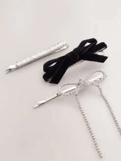 Zilverkleurig - Sparkle Bow Hair Slides 3 Pack