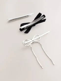 Zilverkleurig - Sparkle Bow Hair Slides 3 Pack