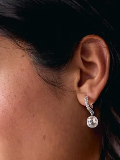 Zilverkleurig - Square Stone Drop Pavé Hoop Earrings
