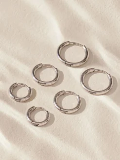 Zilverkleurig - Stainless Steel Graduated Huggie Hoop Earrings 3 Pack