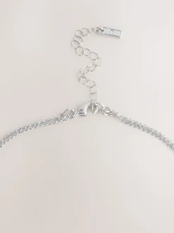 Zilverkleurig - Two Row Pavé Heart Necklace